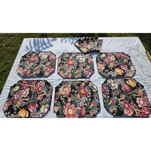VTG Floral Placemat & Napkin Set of 6 Cottage Table Decor Dinner Party Blue Pink